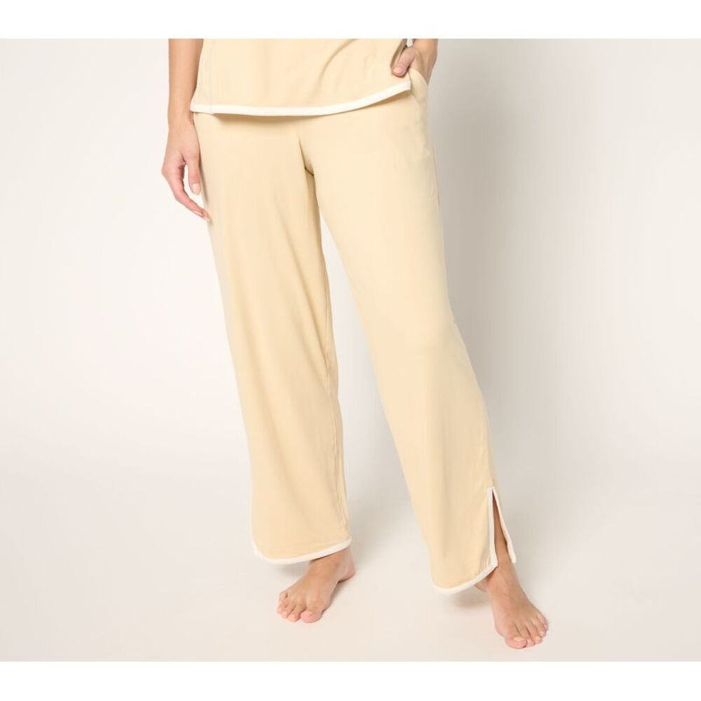 Cuddl Duds Women's Pants Sz L Flexwear Color Accent Pant Sandalwood A680561